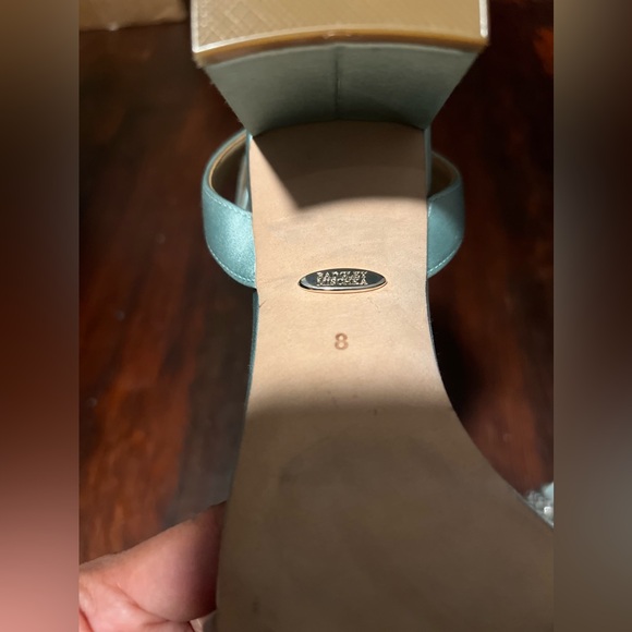 Badgley Mischka Satin Teal Clara Heels Size 8 Shoes Retail $235 Tiffany Blue - Picture 3 of 5